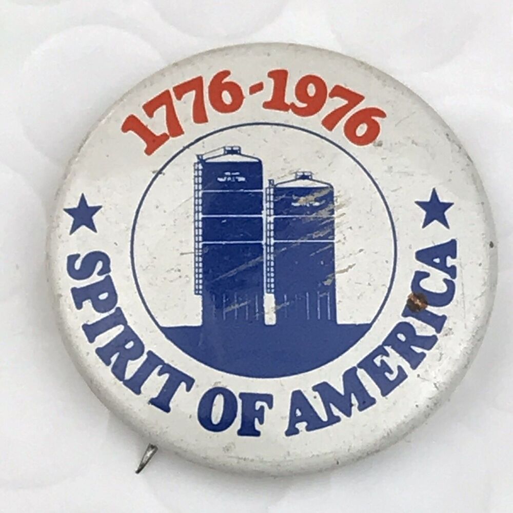 Spirit Of America 1976 Bicentennial Grain Silos Pin Button Vintage Patriotic